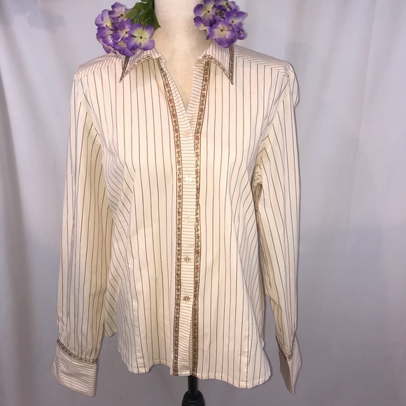 Epic 🙌 Vintage funky wide collar cottagecore floral stripe blouse - Picture 6 of 9